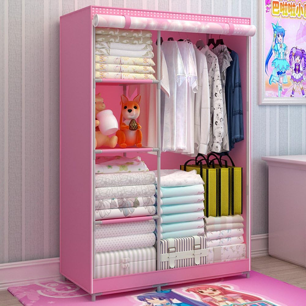 Fully-Enclosed Children Cartoon Dustproof Wardrobe Portable Reinforced Double Armoire O48096