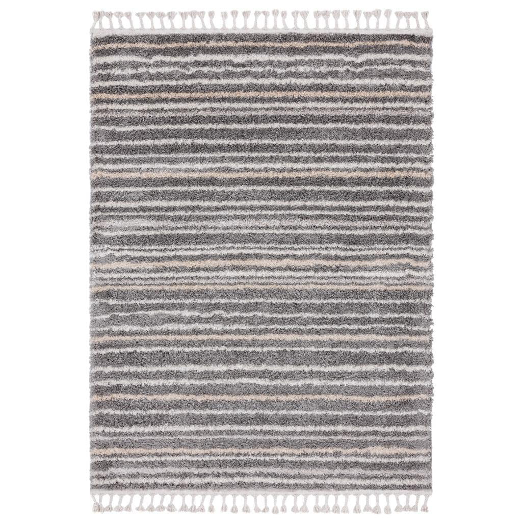 Striped Fringed Shag Gray 8x10 Area Rug J979