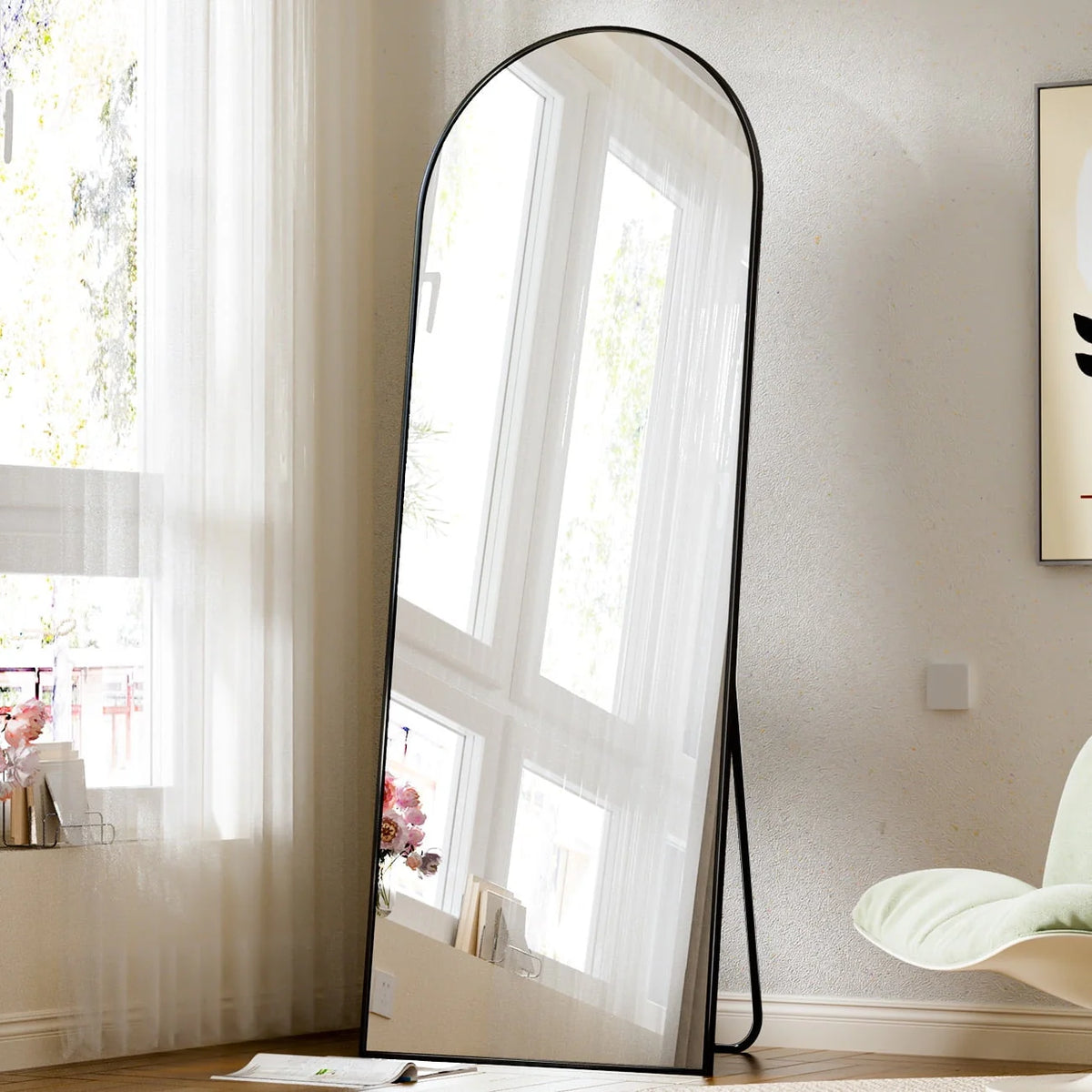 Arched Full Length Floor Mirror 58x18 Black D571942