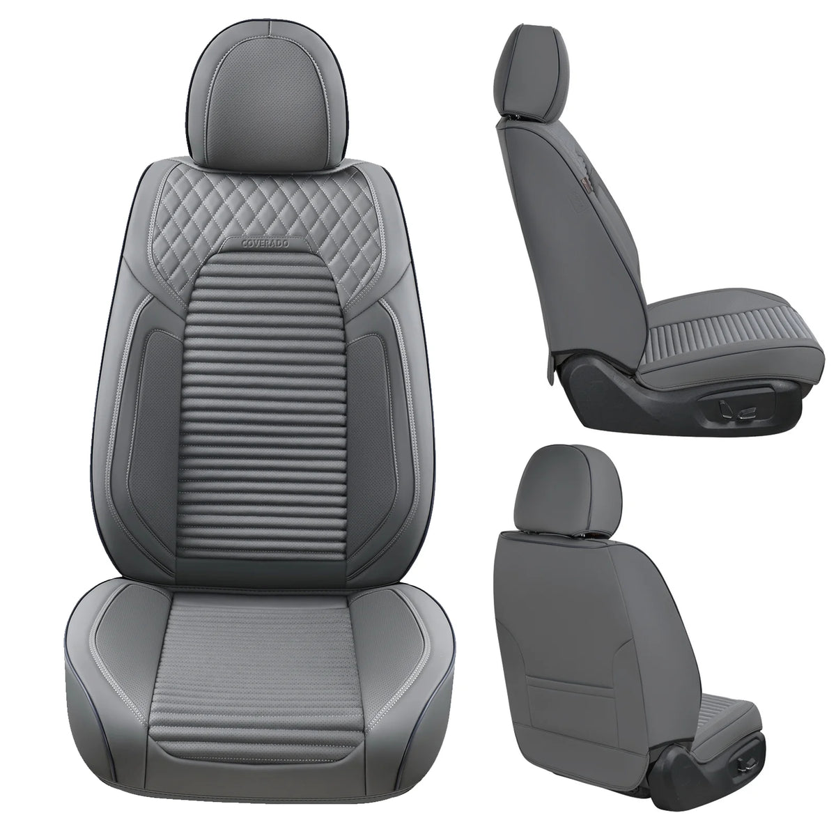 Gray Leather Car Seat Covers, 5 Seats Universal Seat Protectors L56462