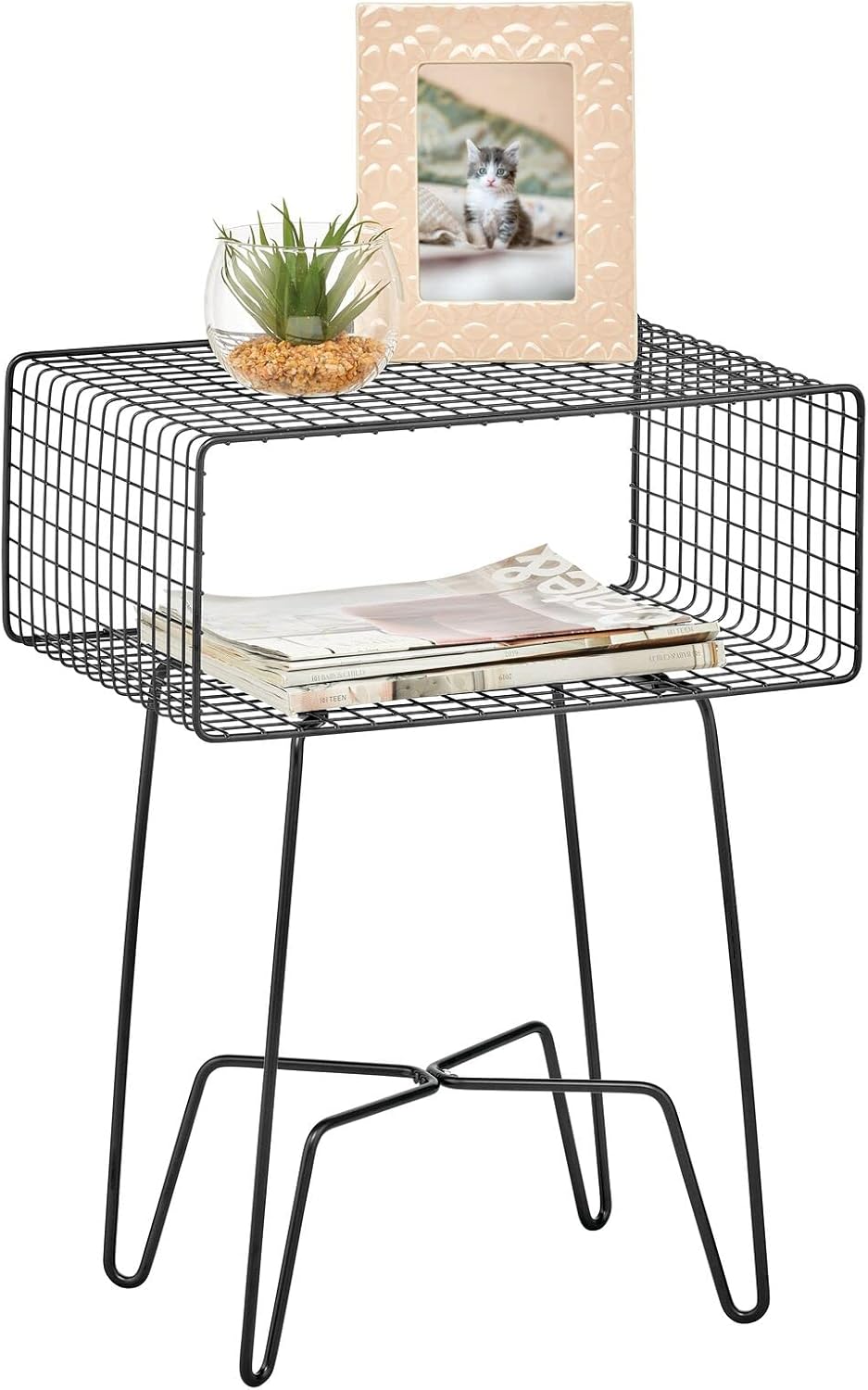 Light Pink 2-Tier Metal Side Table with Storage Shelf E125