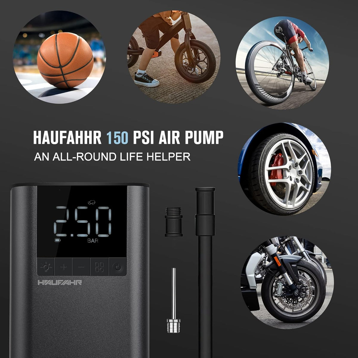 150PSI 7800 mAh Portable Air Compressor with LED Light A6852