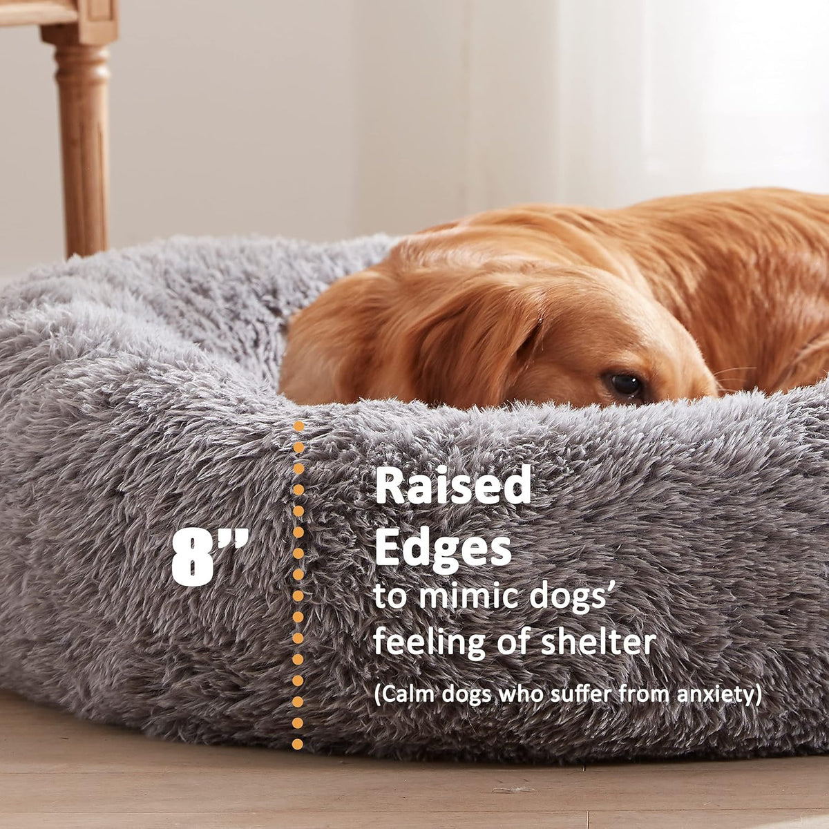 Waterproof Fluffy Round Dog Bed, 23/30/34 inches Anti-Slip Soft Fur Donut Cuddler Pet Cushion Bed Q540