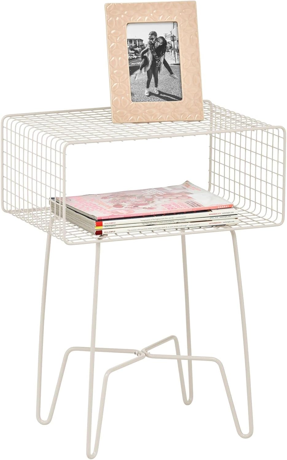 Light Pink 2-Tier Metal Side Table with Storage Shelf E125