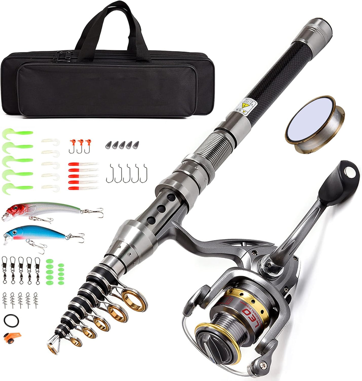 Fishing Rod and Reel Combo Carbon Fiber Telescopic Fishing Pole with Carrier Bag L404542