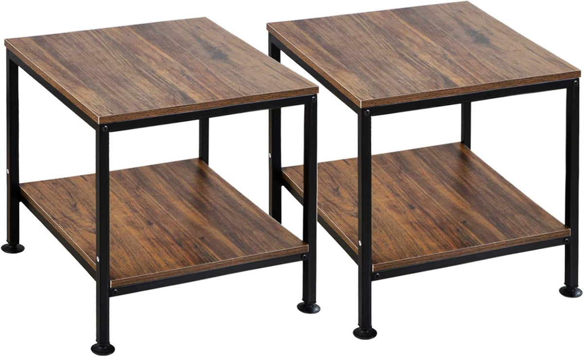 20 Inch 2 Tiers Square End Table with Metal Frame Y31969