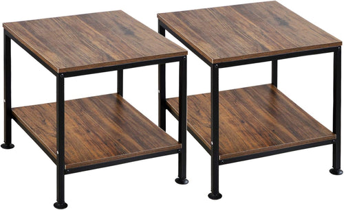 20 Inch 2 Tiers Square End Table with Metal Frame Y31969