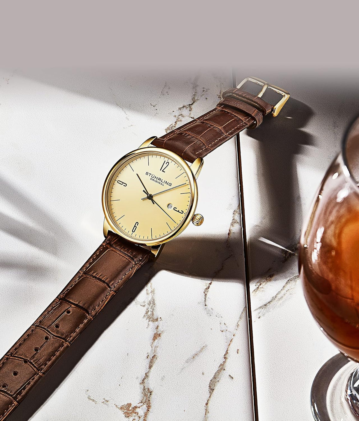 Mens Watch with Calfskin Leather Strap and Date Q869