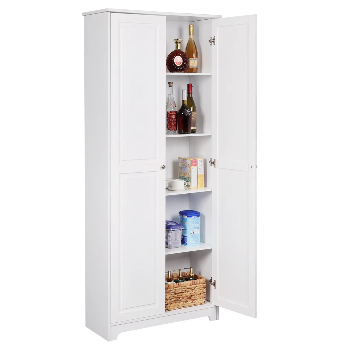 White 72" Wood Pantry Cabinet with 4 Adjustable Shelves G8561