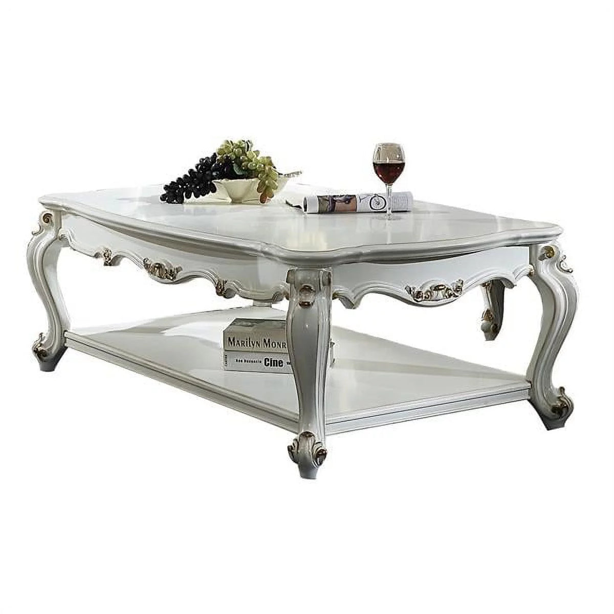 White Wooden Coffee Table with Bottom Shelf M655