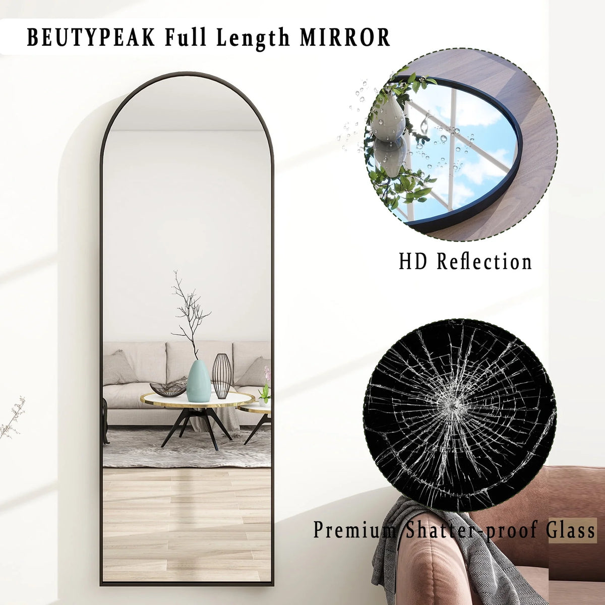Arched Full Length Floor Mirror 58x18 Black D571942