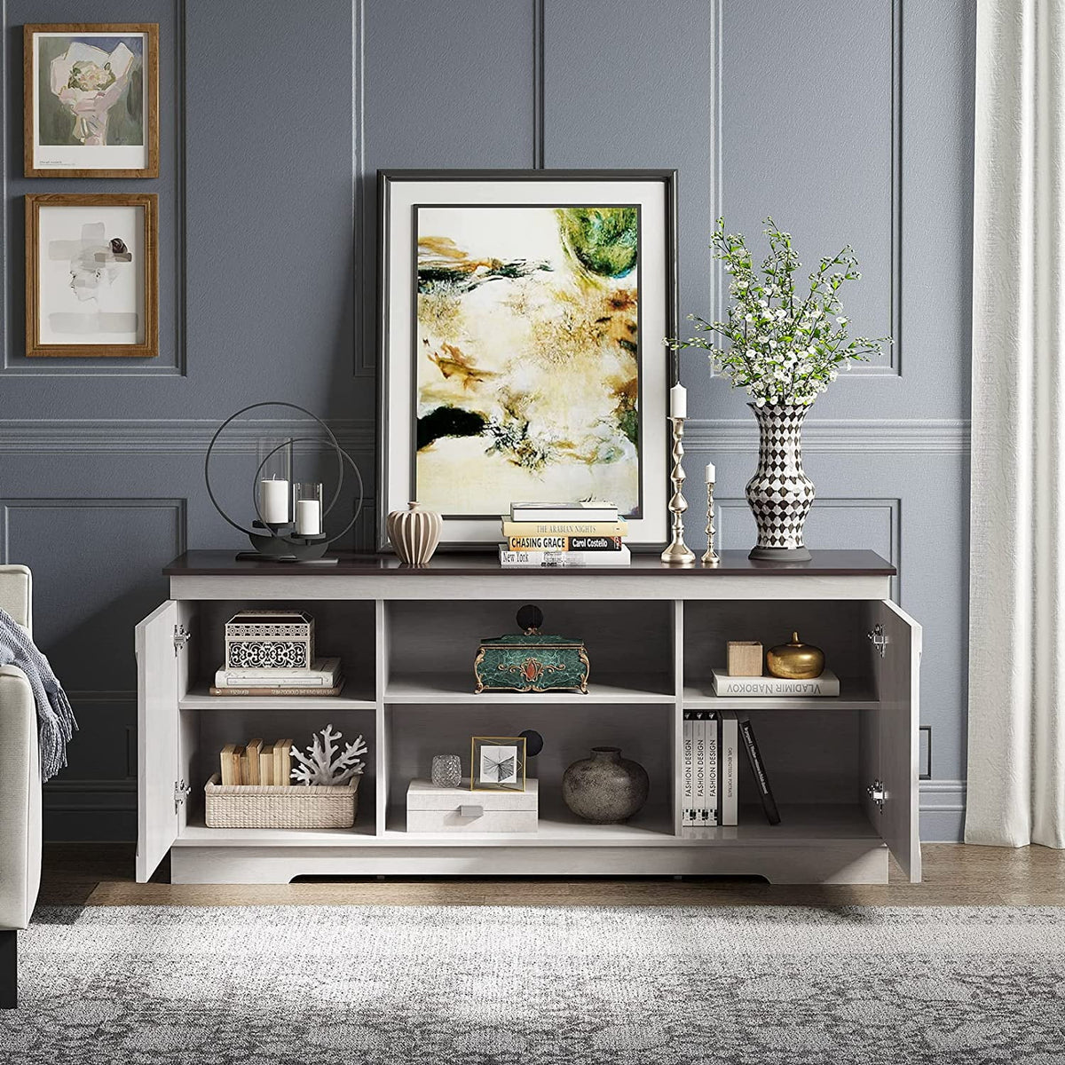 Farmhouse TV Stand for 65 inch TV with Double Barn Doors W115