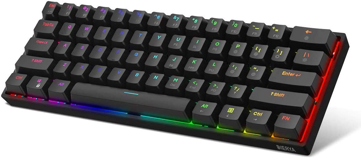 60% Wired Mechanical Gaming Keyboard with RGB Backlit PBT Keycap Waterproof Type-C Mini Compact 61 Keys Computer Keyboard Full Keys Programmable Gateron Optical Red Switch Pack of 2 T236074