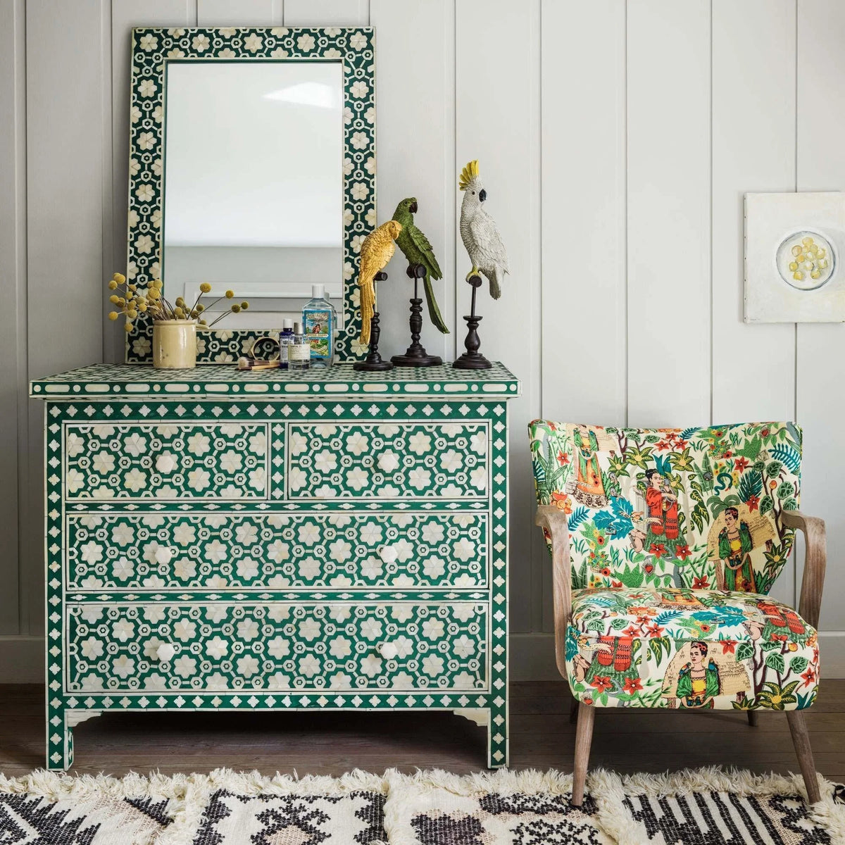 Teal Green Bone Inlay Chest of Drawers T964596