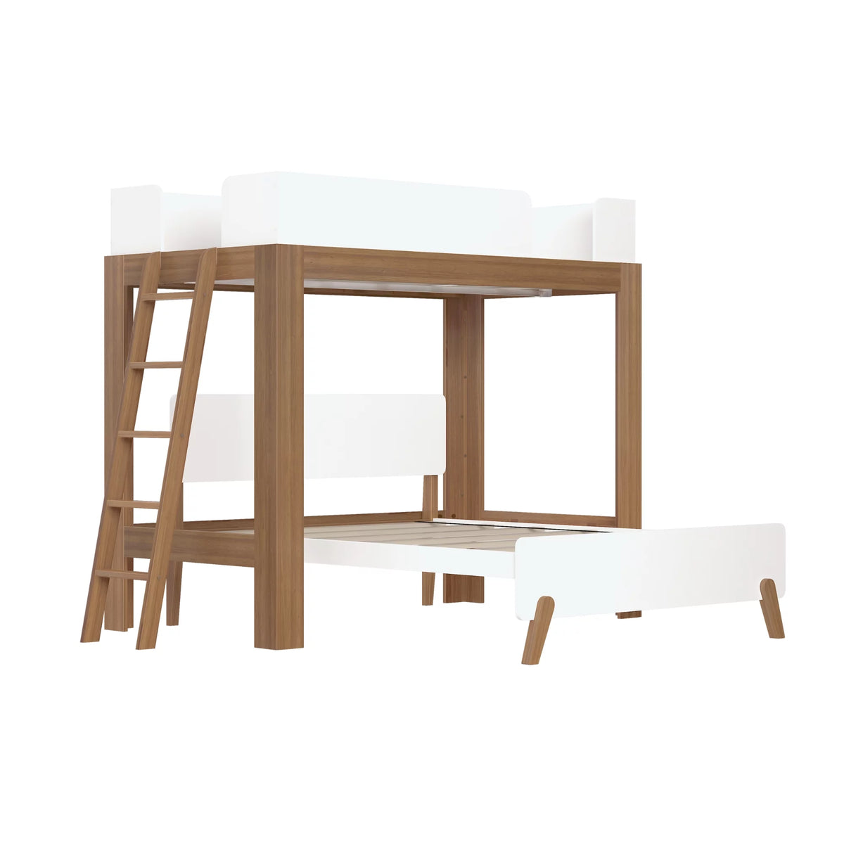 Twin over Full L-Shaped Bunk Bed White Pecan Solid Wood B440