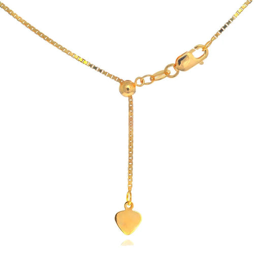 14k Yellow Gold 1.1 mm Adjustable Box Chain 22" with Lobster Claw Clasp N115014
