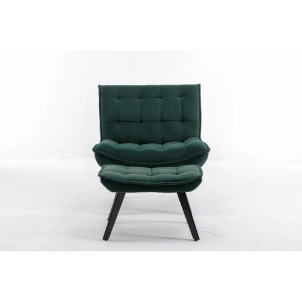Dark Green Velvet Accent Chair with Ottoman I797