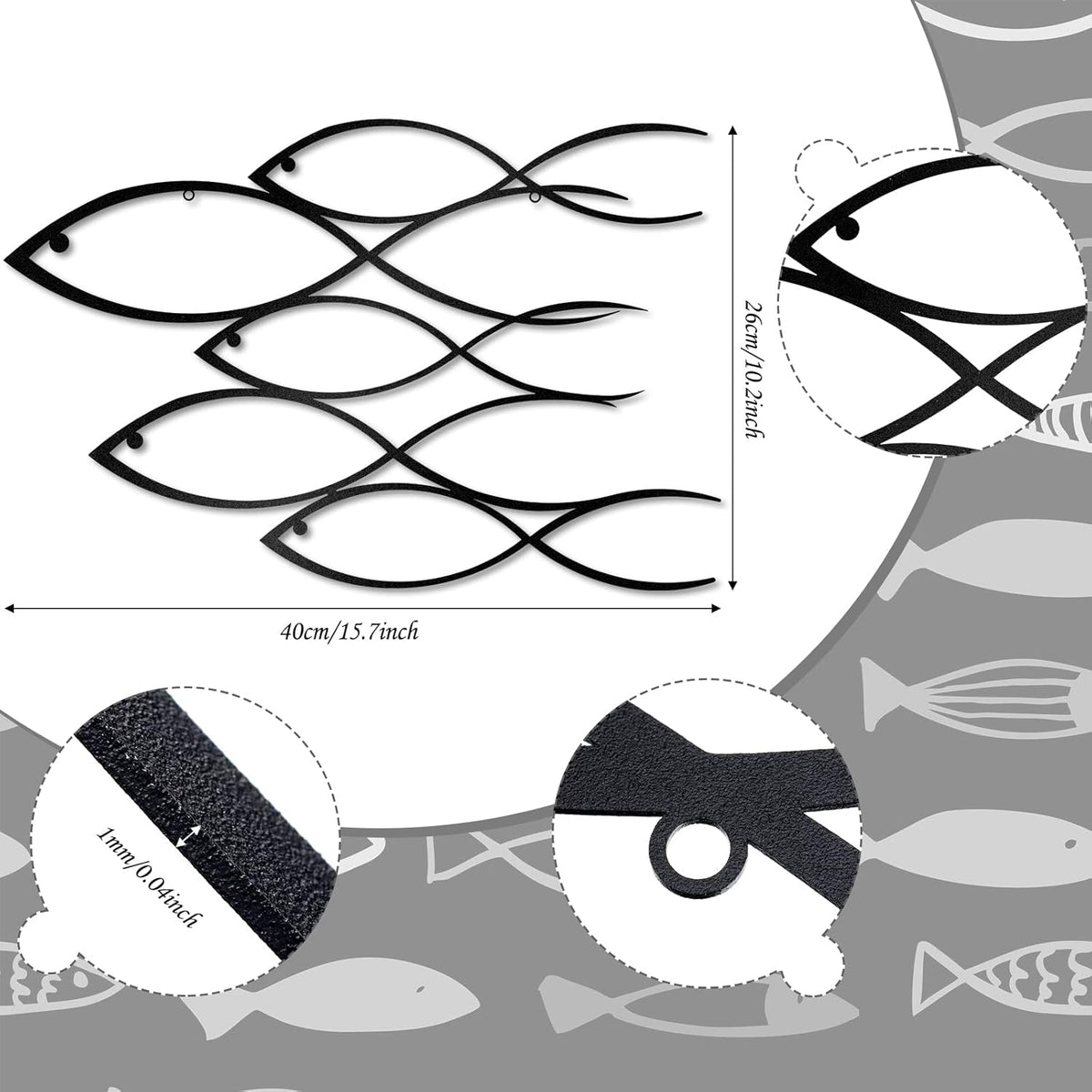 Nautical Metal Wall Art School of Fish, 40 x 26 cm D99698
