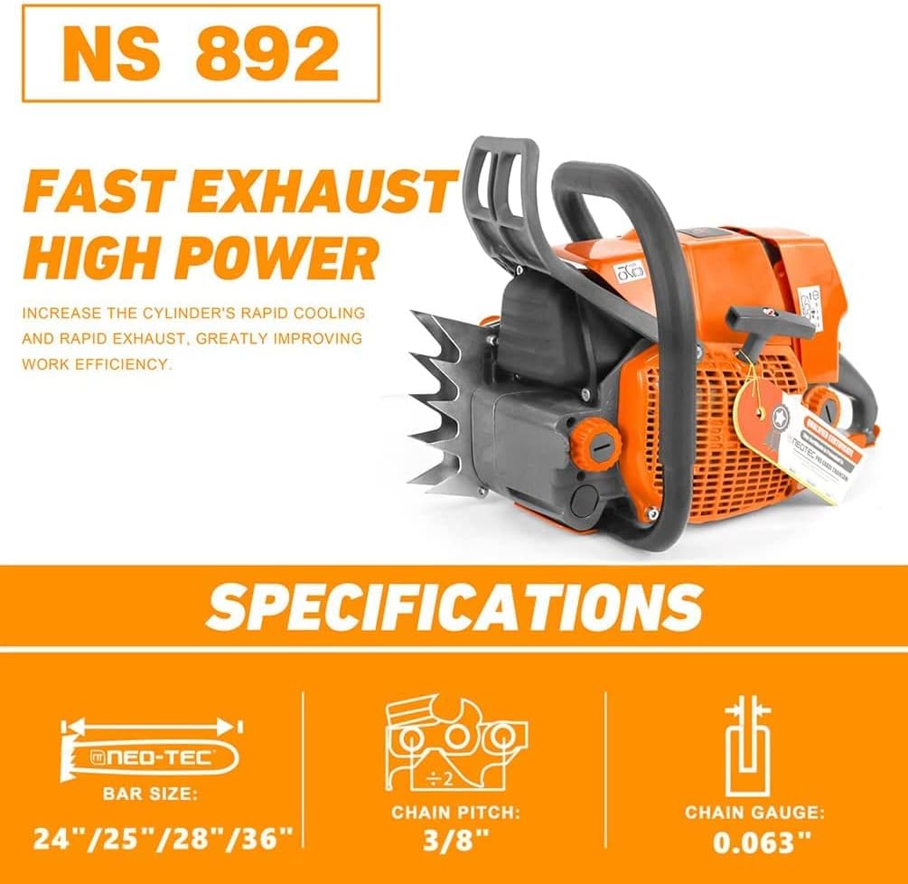 92cc Gas Chainsaw with 24 inch Bar and Chain N6044