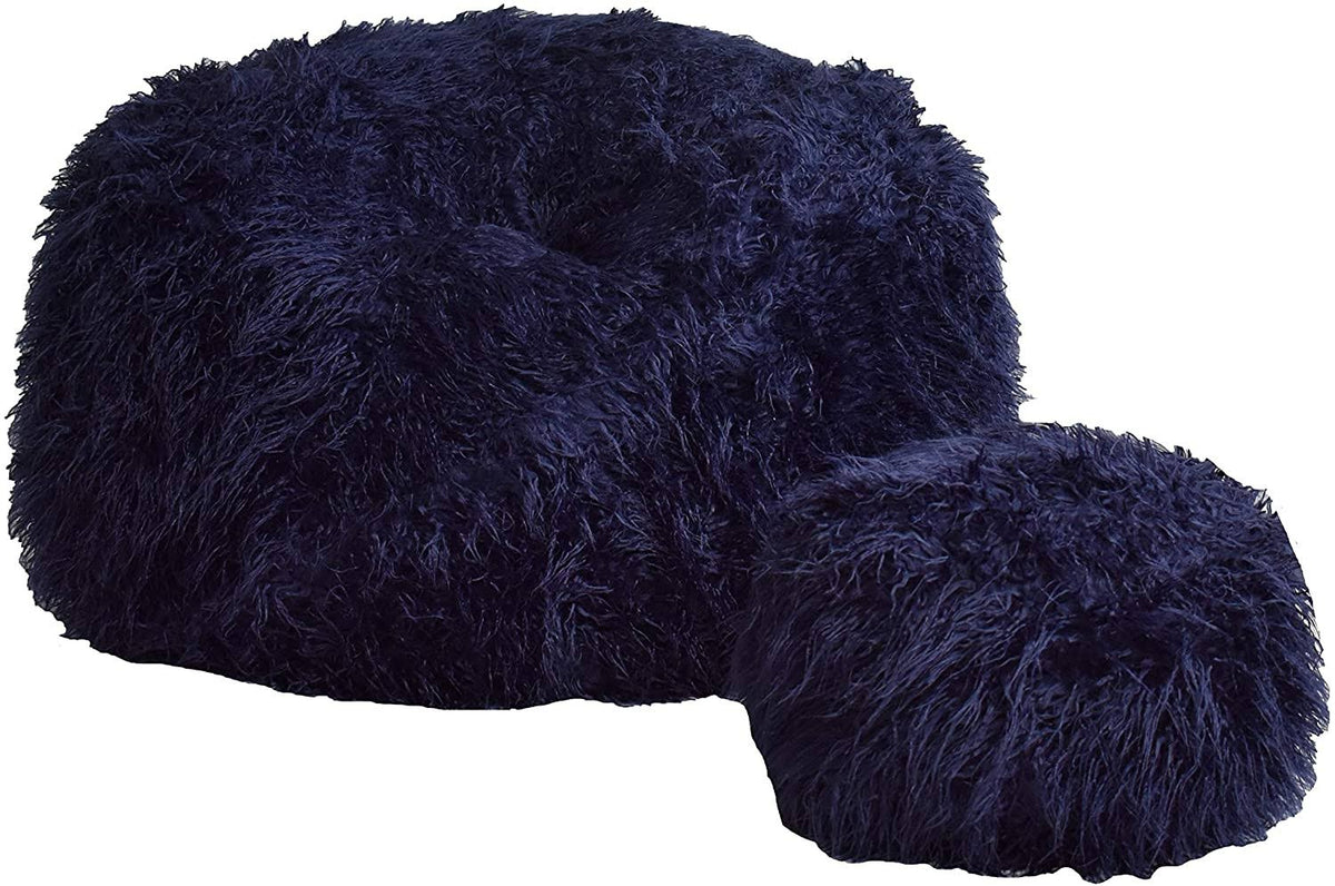 Navy Fuzzy Round Ottoman P629
