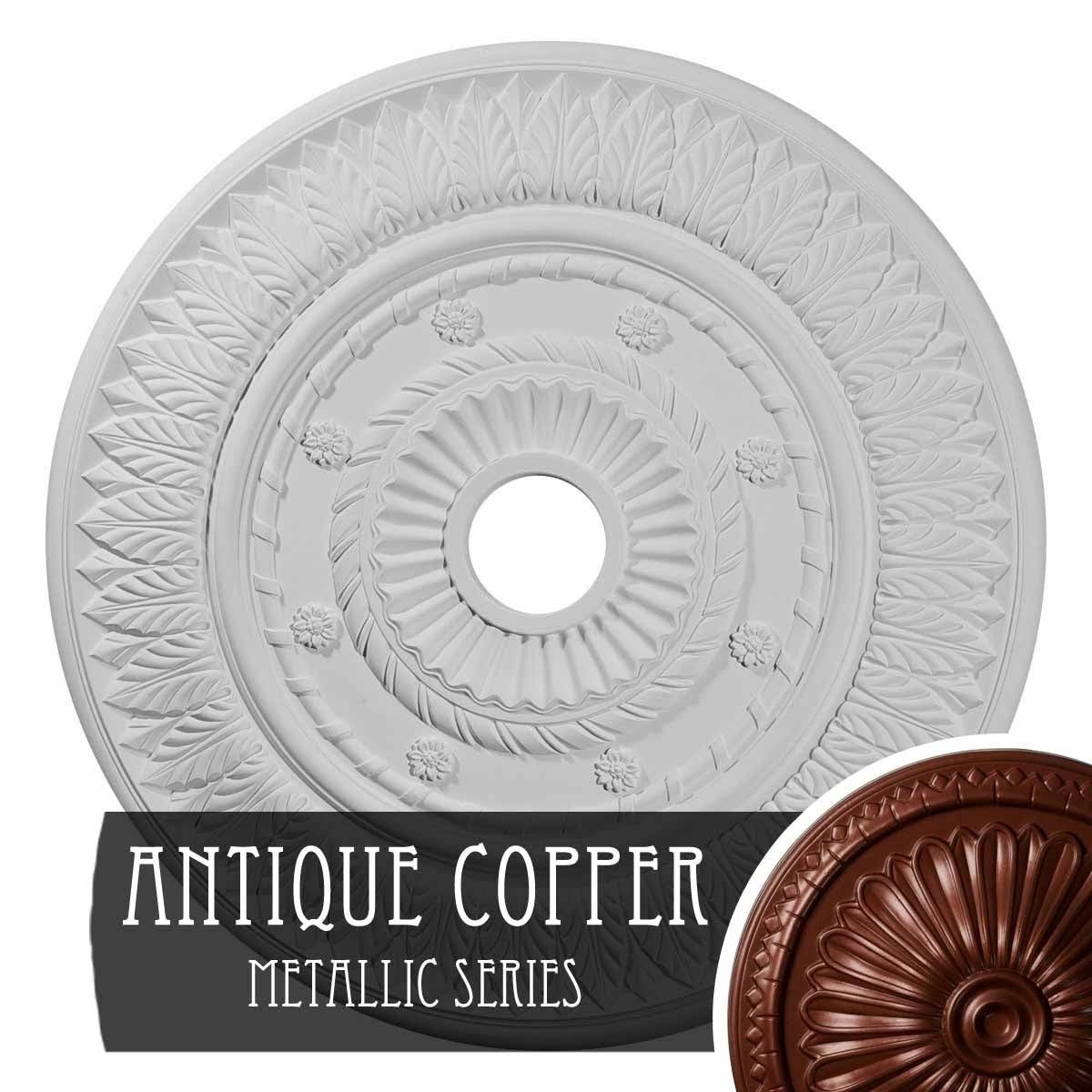 Leaf Ceiling Medallion, Hand-Painted Green Gold N1876