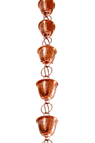 Pure Copper Hammered Cup Rain Chain, 8-1/2 Feet Length C4752