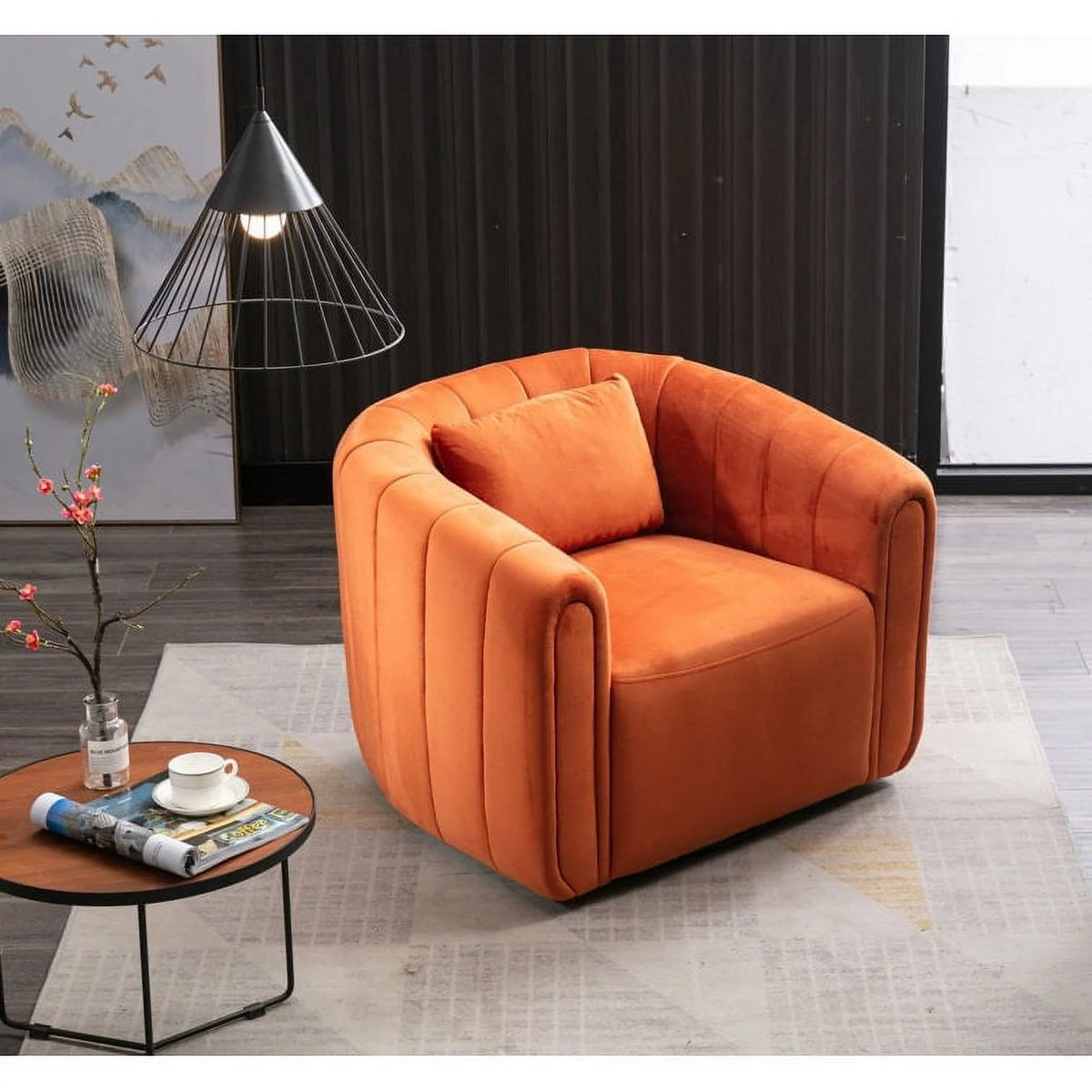 Orange Velvet Swivel Barrel Chair G58823