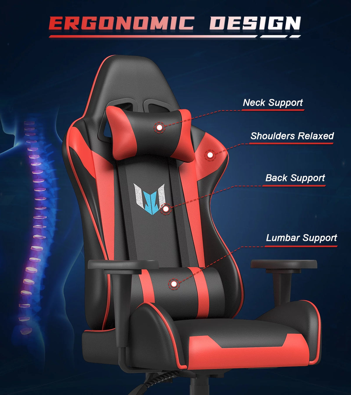 Red Ergonomic High Back PU Leather Gaming Chair G7712