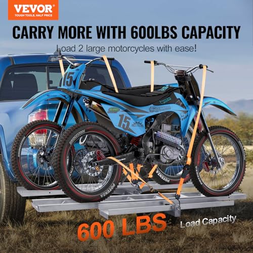2-Bike 600 LBS Aluminum Motorcycle Hitch Mount Carrier with Ramp F6435