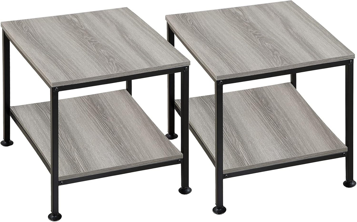 20 Inch 2 Tiers Square End Table with Metal Frame Y31969