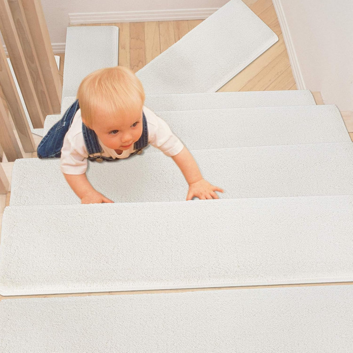 Green 14 Pieces Non-Slip Washable Carpet Stair Treads Set G306