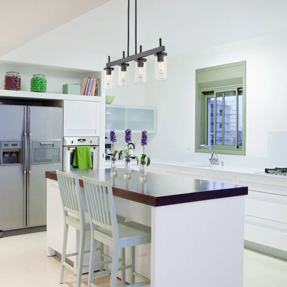 Pewter Linear Pendant with Ribbed Clear Glass N4395
