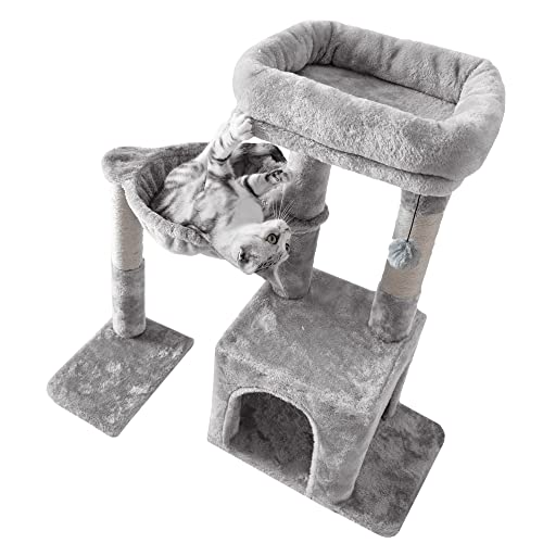 Small Light Gray Cat Tree with Sisal Scratching Post and Hammock S920902
