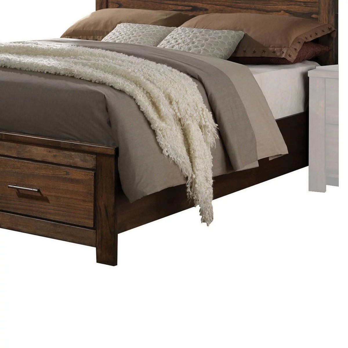 Brown Wooden Eastern King Size Bed with Shelves and Drawers G77815