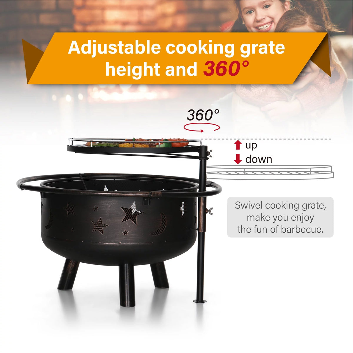 30 2 in 1 Wood Burning Fire Pit with Cover, Poker, BBQ Net - Black Q4112
