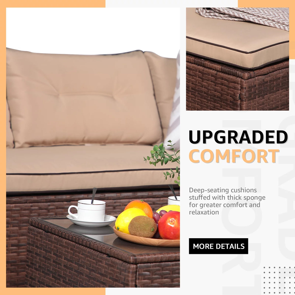 5-Piece Grey Rattan Outdoor Sectional Sofa Set with Glass Coffee Table G77183