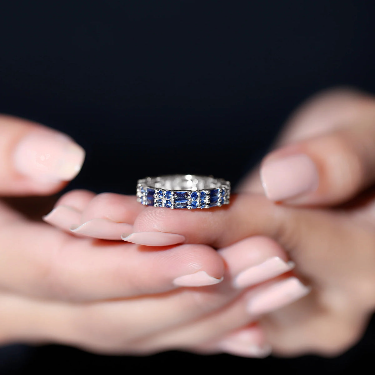 14K White Gold Blue Sapphire Full Eternity Ring D1804