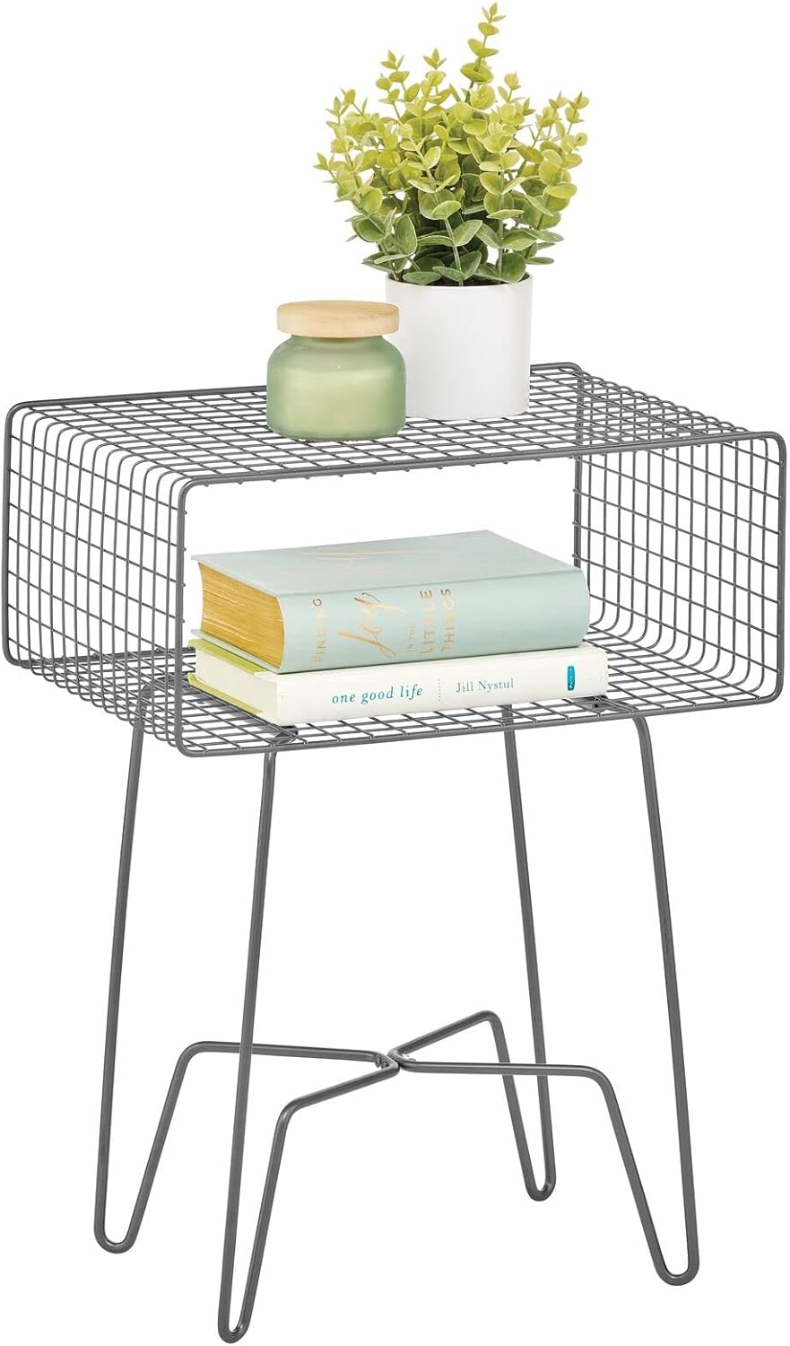 Light Pink 2-Tier Metal Side Table with Storage Shelf E125