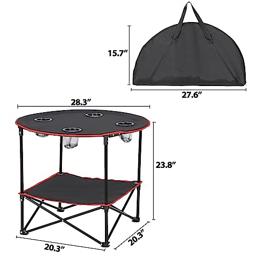 Portable Folding Camping Table with Storage Bag and 4 Cupholders, Black S8518