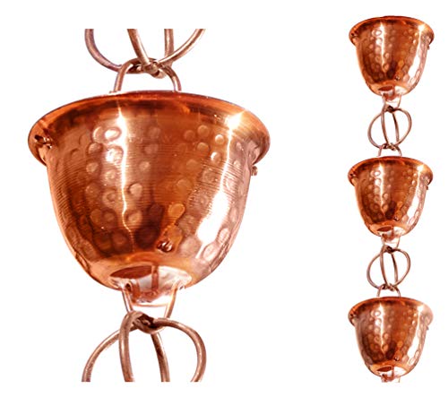 Pure Copper Hammered Cup Rain Chain, 8-1/2 Feet Length C4752