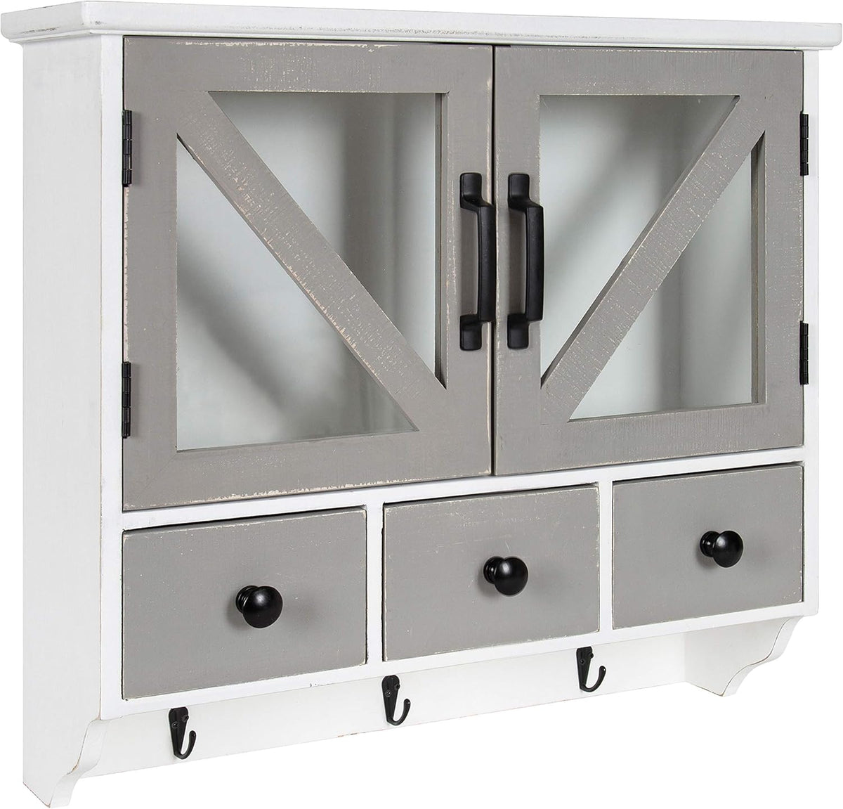 Rustic Wood Wall Cabinet with Magnetic Doors and Three Drawers U119708