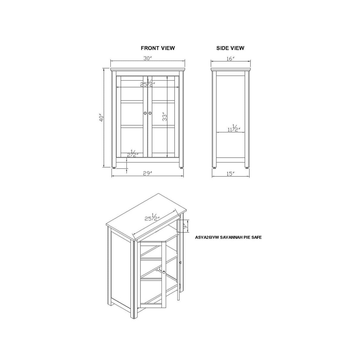 Ivory Pie Safe Cabinet with Natural Wood Top P628