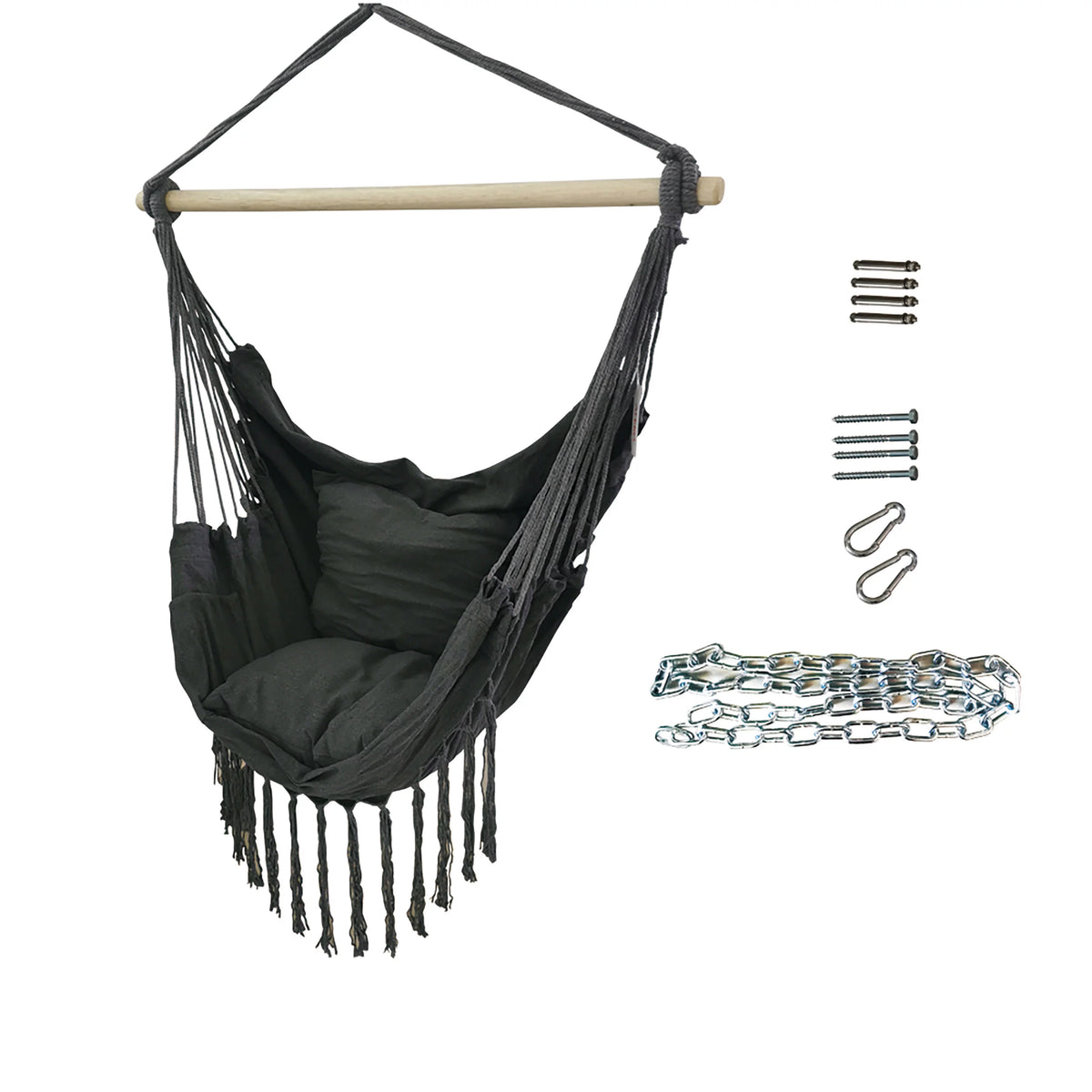 Gray Hammock Chair with Side Pocket and Wooden Spreader Bar F908528