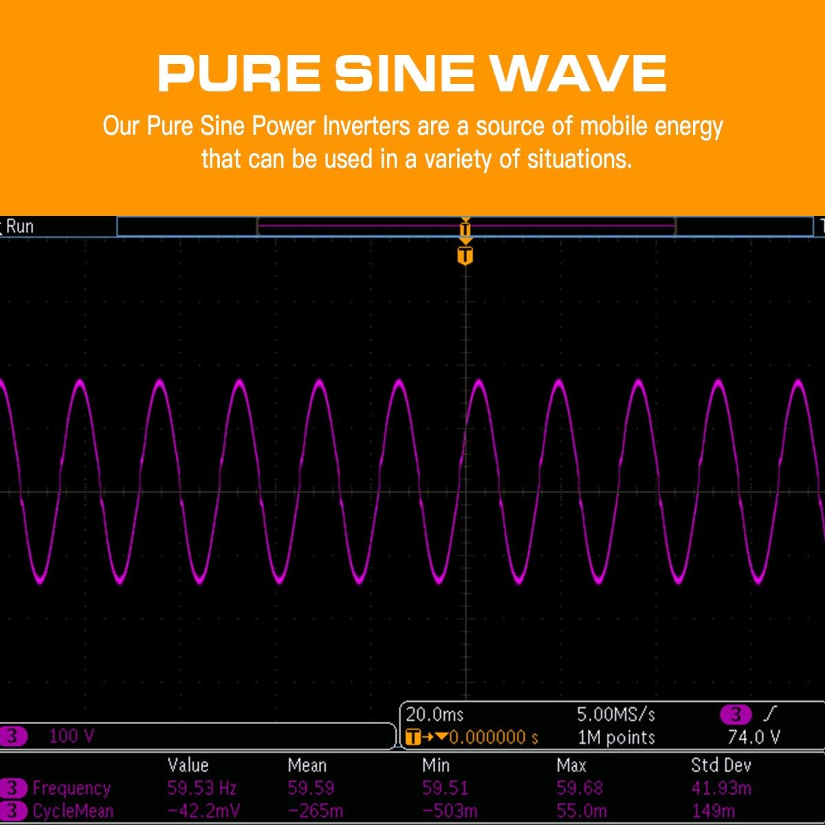 Pure Sine Wave Inverter 1000W DC 12V to AC 110V with Dual AC Outlets & 2A USB Ports X6371