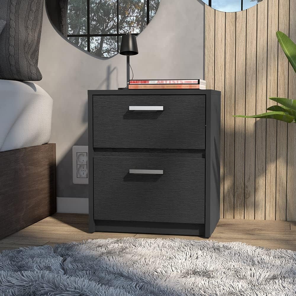 Black Two Drawers Nightstand S6492