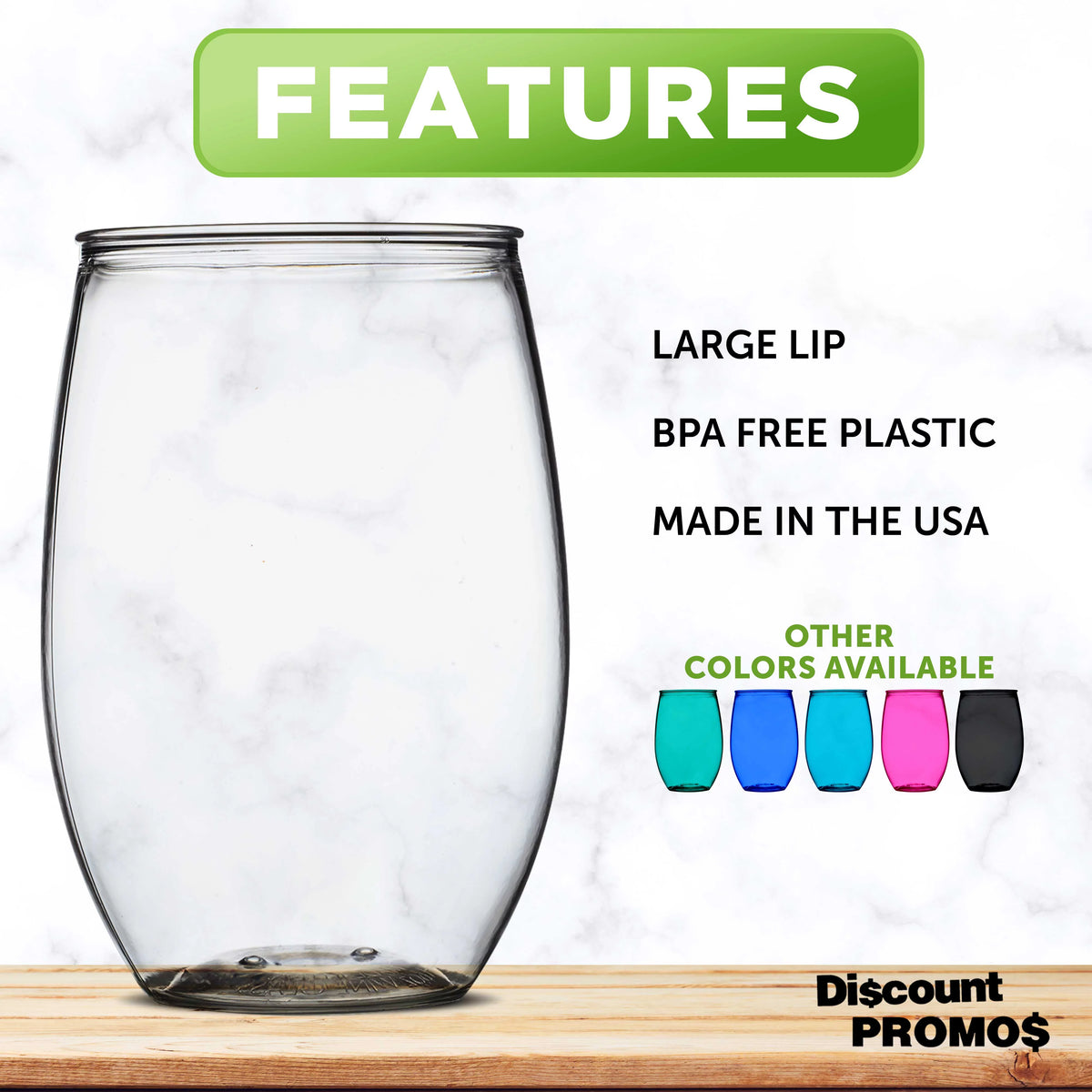 Clear 16 oz Set of 10 BPA Free Plastic Stemless Wine Glasses L44500