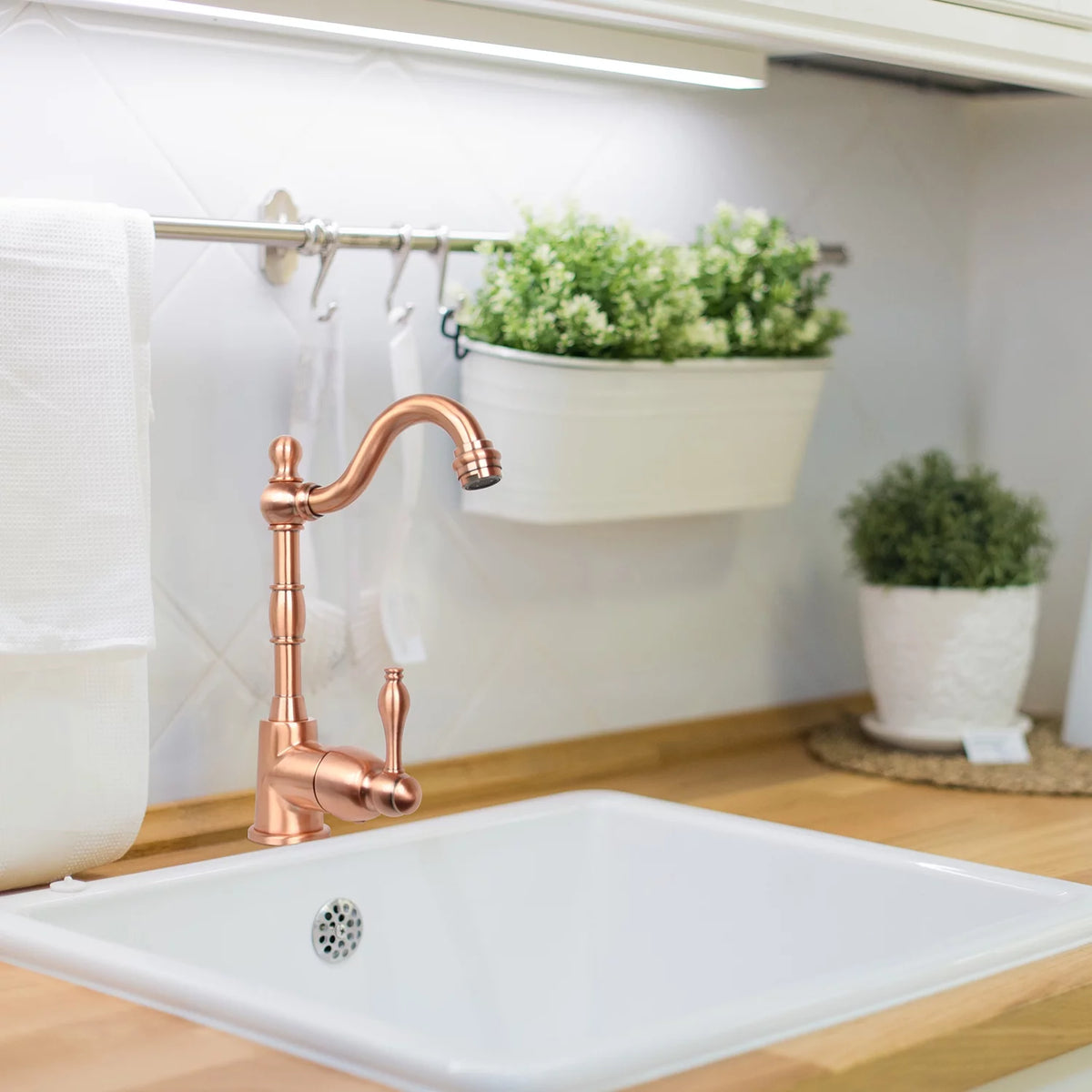 One-Handle Widespread Kitchen Bar Faucet Copper Finish F553