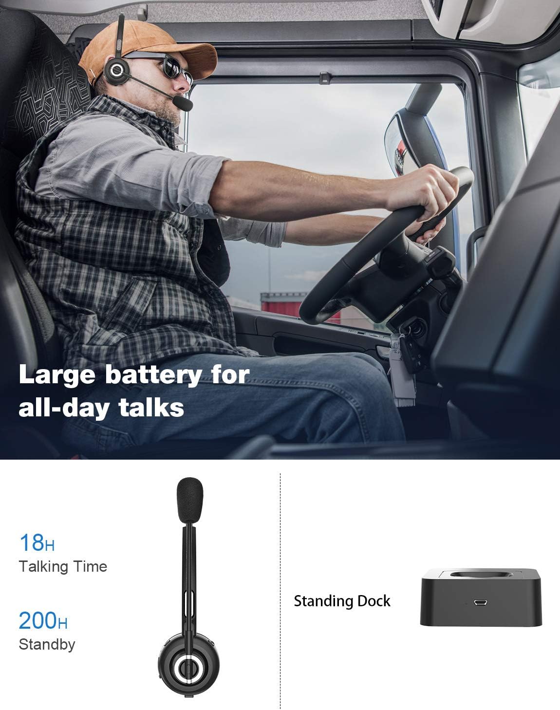 Bluetooth Headset with Microphone, Noise Canceling, 18hr Talktime U2344