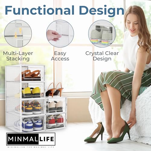 6 Pack Clear Plastic Stackable Shoe Boxes Z392313