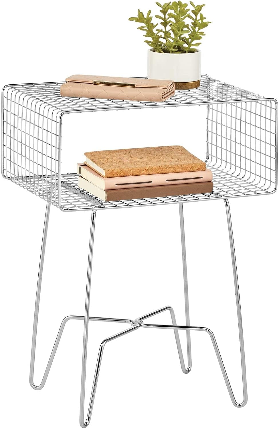 Light Pink 2-Tier Metal Side Table with Storage Shelf E125